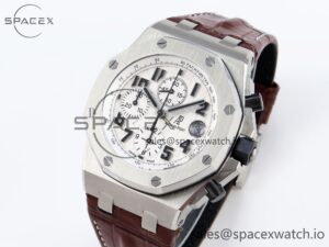AUDEMARS PIGUET ROYAL OAK OFFSHORE 42MM SAFARI SS APF 1:1 BEST EDITION WHITE DIAL ON BROWN LEATHER STRAP A7750 - Image 4