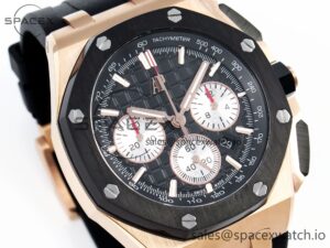 Audermars Piguet Royal Oak Offshore 44mm RG Black Ceramic Bezel APF 1:1 Best Edition Black/Silver Dial on Black Rubber Strap A4401 - Image 3