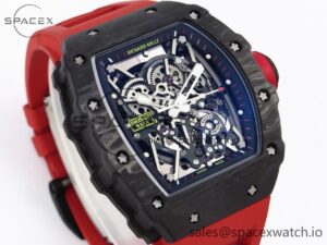 Richard Mille RM035 Black Carbon t+ Best Edition Skeleton Dial on Red Rubber Strap Clone RMUL2 - Image 4