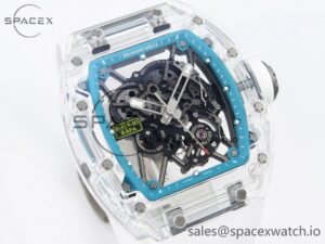 Richard Mille RM055 Transparent SONIC Best Edition Skeleton Blue Dial on White Nylon Strap Clone RMUL2 - Image 3