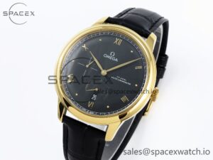 Omega De Ville Power Reserve YG MKF 1:1 Best Edition Black Dial on Black Leather Strap A8810 - Image 4