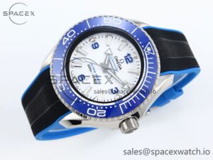 Omega SEAMASTER PLANET OCEAN 6000M ULTRA DEEP 45.5MM SS TF 1:1 BEST EDITION WHITE DIAL BLUE BEZEL ON RUBBER STRAP A2824 - Image 6