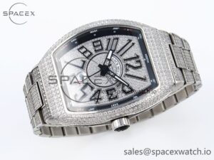 Franck Muller Vanguard SS Full Diamonds ABF Best Edition Diamonds Black Dial on Diamonds Bracelet A2824 - Image 6