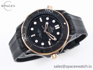 SEAMASTER 300M 43.5MM BLACK CERAMIC VSF 1:1 BEST EDITION BLACK DIAL RG BEZEL ON BLACK RUBBER STRAP A8806 - Image 6