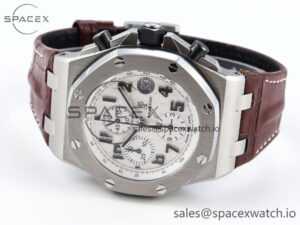 AUDEMARS PIGUET ROYAL OAK OFFSHORE 42MM SAFARI SS APF 1:1 BEST EDITION WHITE DIAL ON BROWN LEATHER STRAP A7750 - Image 5