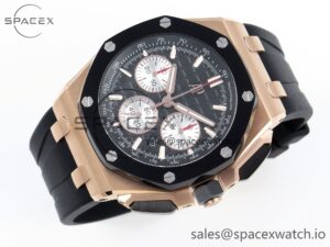 Audermars Piguet Royal Oak Offshore 44mm RG Black Ceramic Bezel APF 1:1 Best Edition Black/Silver Dial on Black Rubber Strap A4401 - Image 6