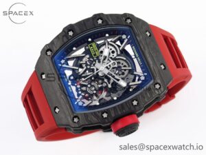 Richard Mille RM035 Black Carbon t+ Best Edition Skeleton Dial on Red Rubber Strap Clone RMUL2 - Image 6