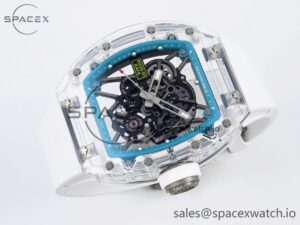 Richard Mille RM055 Transparent SONIC Best Edition Skeleton Blue Dial on White Nylon Strap Clone RMUL2 - Image 5