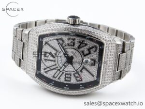 Franck Muller Vanguard SS Full Diamonds ABF Best Edition Diamonds Black Dial on Diamonds Bracelet A2824 - Image 5