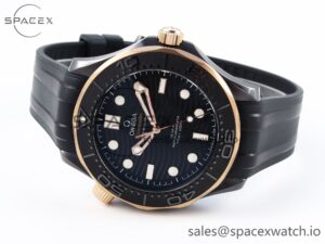 SEAMASTER 300M 43.5MM BLACK CERAMIC VSF 1:1 BEST EDITION BLACK DIAL RG BEZEL ON BLACK RUBBER STRAP A8806 - Image 5