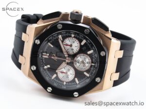 Audermars Piguet Royal Oak Offshore 44mm RG Black Ceramic Bezel APF 1:1 Best Edition Black/Silver Dial on Black Rubber Strap A4401 - Image 5