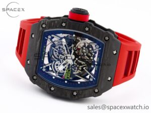 Richard Mille RM035 Black Carbon t+ Best Edition Skeleton Dial on Red Rubber Strap Clone RMUL2 - Image 5