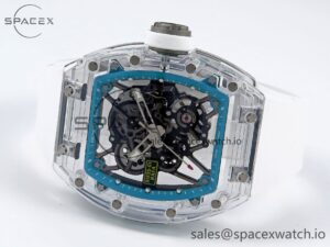 Richard Mille RM055 Transparent SONIC Best Edition Skeleton Blue Dial on White Nylon Strap Clone RMUL2 - Image 4