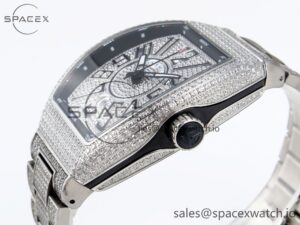 Franck Muller Vanguard SS Full Diamonds ABF Best Edition Diamonds Black Dial on Diamonds Bracelet A2824 - Image 7
