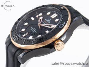 SEAMASTER 300M 43.5MM BLACK CERAMIC VSF 1:1 BEST EDITION BLACK DIAL RG BEZEL ON BLACK RUBBER STRAP A8806 - Image 7