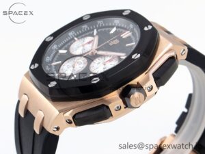 Audermars Piguet Royal Oak Offshore 44mm RG Black Ceramic Bezel APF 1:1 Best Edition Black/Silver Dial on Black Rubber Strap A4401 - Image 7