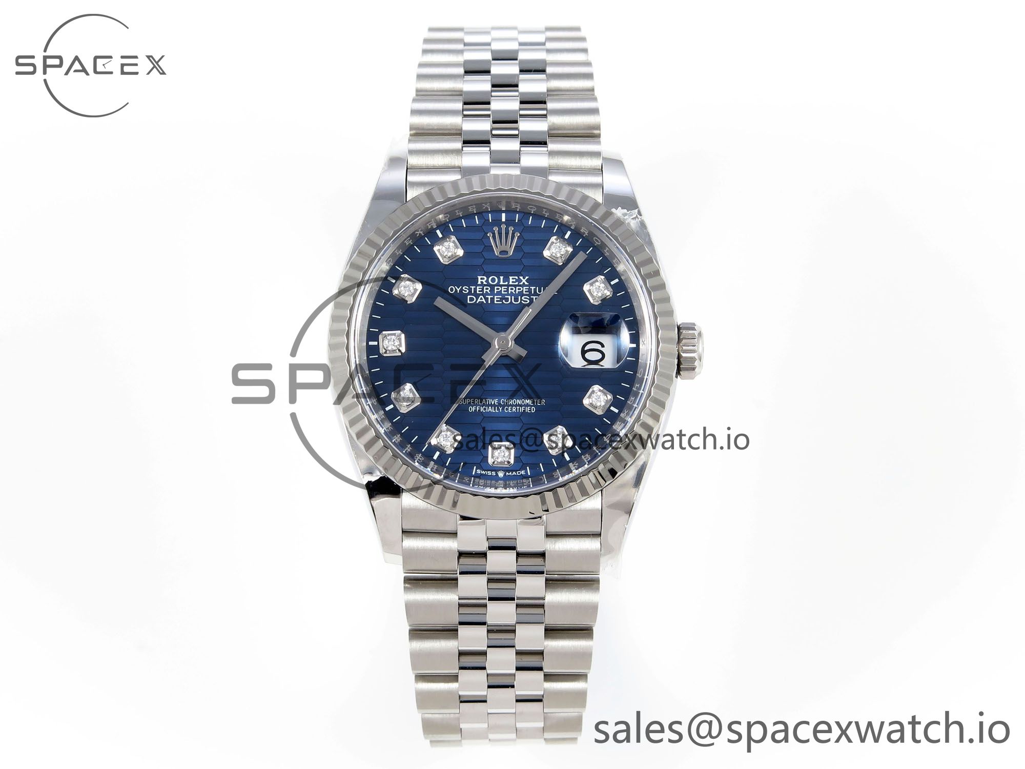 IMG_0008 Rolex DateJust 36 126234 Clean 1:1 Best Edition 904L Steel Blue Textured Diamonds Dial on Jubilee Bracelet VR3235 - Image 1