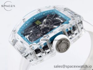 Richard Mille RM055 Transparent SONIC Best Edition Skeleton Blue Dial on White Nylon Strap Clone RMUL2 - Image 6