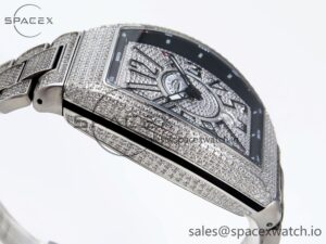 Franck Muller Vanguard SS Full Diamonds ABF Best Edition Diamonds Black Dial on Diamonds Bracelet A2824 - Image 8