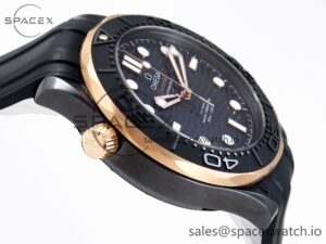 SEAMASTER 300M 43.5MM BLACK CERAMIC VSF 1:1 BEST EDITION BLACK DIAL RG BEZEL ON BLACK RUBBER STRAP A8806 - Image 8