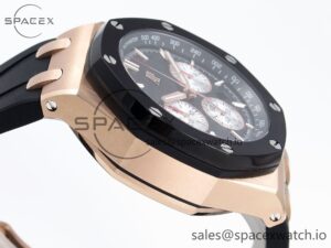 Audermars Piguet Royal Oak Offshore 44mm RG Black Ceramic Bezel APF 1:1 Best Edition Black/Silver Dial on Black Rubber Strap A4401 - Image 8