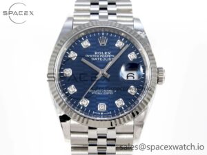 Rolex DateJust 36 126234 Clean 1:1 Best Edition 904L Steel Blue Textured Diamonds Dial on Jubilee Bracelet VR3235 - Image 2