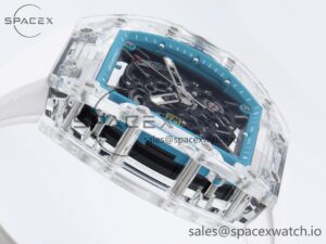 Richard Mille RM055 Transparent SONIC Best Edition Skeleton Blue Dial on White Nylon Strap Clone RMUL2 - Image 7