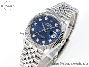 Rolex DateJust 36 126234 Clean 1:1 Best Edition 904L Steel Blue Textured Diamonds Dial on Jubilee Bracelet VR3235 - Image 4