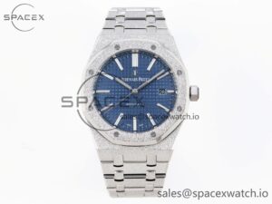 Audermars Piguet Royal Oak 41mm Frosted SS APSF 1:1 Best Edition Blue Textured Dial on SS Bracelet SA3120 Super Clone