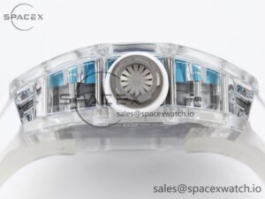 Richard Mille RM055 Transparent SONIC Best Edition Skeleton Blue Dial on White Nylon Strap Clone RMUL2 - Image 13