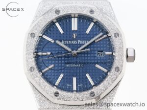 Audermars Piguet Royal Oak 41mm Frosted SS APSF 1:1 Best Edition Blue Textured Dial on SS Bracelet SA3120 Super Clone - Image 2