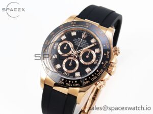 Rolex Daytona 116515 Clean 1:1 Best Edition Black Diamonds Dial on Oysterflex Strap SA4130 V2 - Image 4