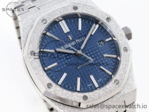Audermars Piguet Royal Oak 41mm Frosted SS APSF 1:1 Best Edition Blue Textured Dial on SS Bracelet SA3120 Super Clone - Image 3