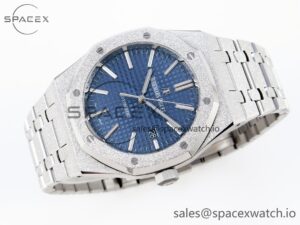 Audermars Piguet Royal Oak 41mm Frosted SS APSF 1:1 Best Edition Blue Textured Dial on SS Bracelet SA3120 Super Clone - Image 6