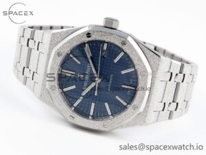 Audermars Piguet Royal Oak 41mm Frosted SS APSF 1:1 Best Edition Blue Textured Dial on SS Bracelet SA3120 Super Clone - Image 5