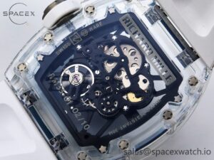 Richard Mille RM055 Transparent SONIC Best Edition Skeleton Blue Dial on White Nylon Strap Clone RMUL2 - Image 16