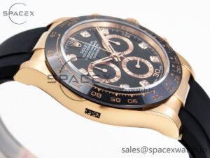 Rolex Daytona 116515 Clean 1:1 Best Edition Black Diamonds Dial on Oysterflex Strap SA4130 V2 - Image 7