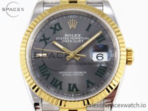 Rolex DateJust 36 SS/RG 126231 VSF 1:1 Best Edition 904L Steel Gray Dial Green Roman Marker on Jubilee Bracelet VS3235 - Image 2
