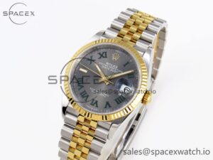 Rolex DateJust 36 SS/RG 126231 VSF 1:1 Best Edition 904L Steel Gray Dial Green Roman Marker on Jubilee Bracelet VS3235 - Image 4