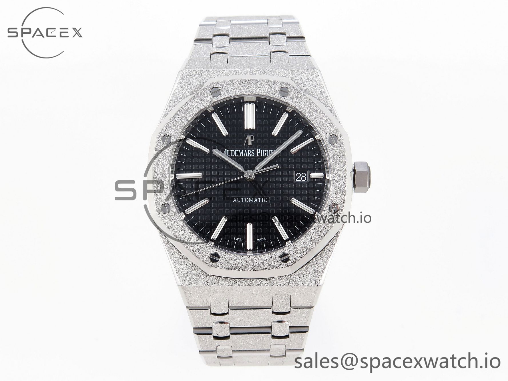 IMG_0028 Audermars Piguet Royal Oak 41mm Frosted SS APSF 1:1 Best Edition Black Textured Dial on SS Bracelet SA3120 Super Clone - Image 1