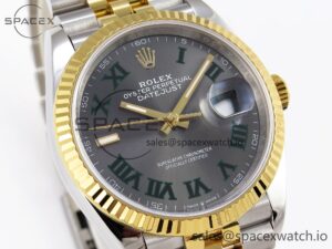 Rolex DateJust 36 SS/RG 126231 VSF 1:1 Best Edition 904L Steel Gray Dial Green Roman Marker on Jubilee Bracelet VS3235 - Image 3