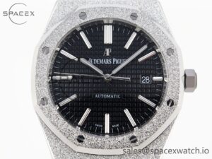 Audermars Piguet Royal Oak 41mm Frosted SS APSF 1:1 Best Edition Black Textured Dial on SS Bracelet SA3120 Super Clone - Image 2