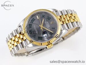 Rolex DateJust 36 SS/RG 126231 VSF 1:1 Best Edition 904L Steel Gray Dial Green Roman Marker on Jubilee Bracelet VS3235 - Image 6
