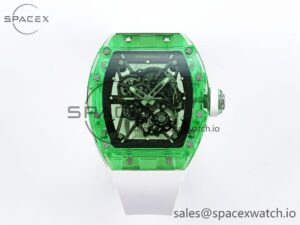 Richard Mille RM035 Green Transparent RMF Best Edition Skeleton Dial on White Rubber Strap Clone RMUL2