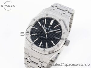 Audermars Piguet Royal Oak 41mm Frosted SS APSF 1:1 Best Edition Black Textured Dial on SS Bracelet SA3120 Super Clone - Image 4