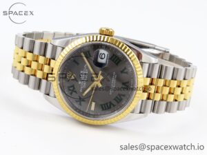 Rolex DateJust 36 SS/RG 126231 VSF 1:1 Best Edition 904L Steel Gray Dial Green Roman Marker on Jubilee Bracelet VS3235 - Image 5