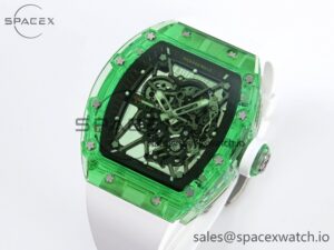 Richard Mille RM035 Green Transparent RMF Best Edition Skeleton Dial on White Rubber Strap Clone RMUL2 - Image 4