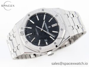 Audermars Piguet Royal Oak 41mm Frosted SS APSF 1:1 Best Edition Black Textured Dial on SS Bracelet SA3120 Super Clone - Image 6