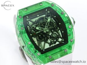 Richard Mille RM035 Green Transparent RMF Best Edition Skeleton Dial on White Rubber Strap Clone RMUL2 - Image 3