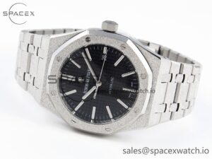 Audermars Piguet Royal Oak 41mm Frosted SS APSF 1:1 Best Edition Black Textured Dial on SS Bracelet SA3120 Super Clone - Image 5